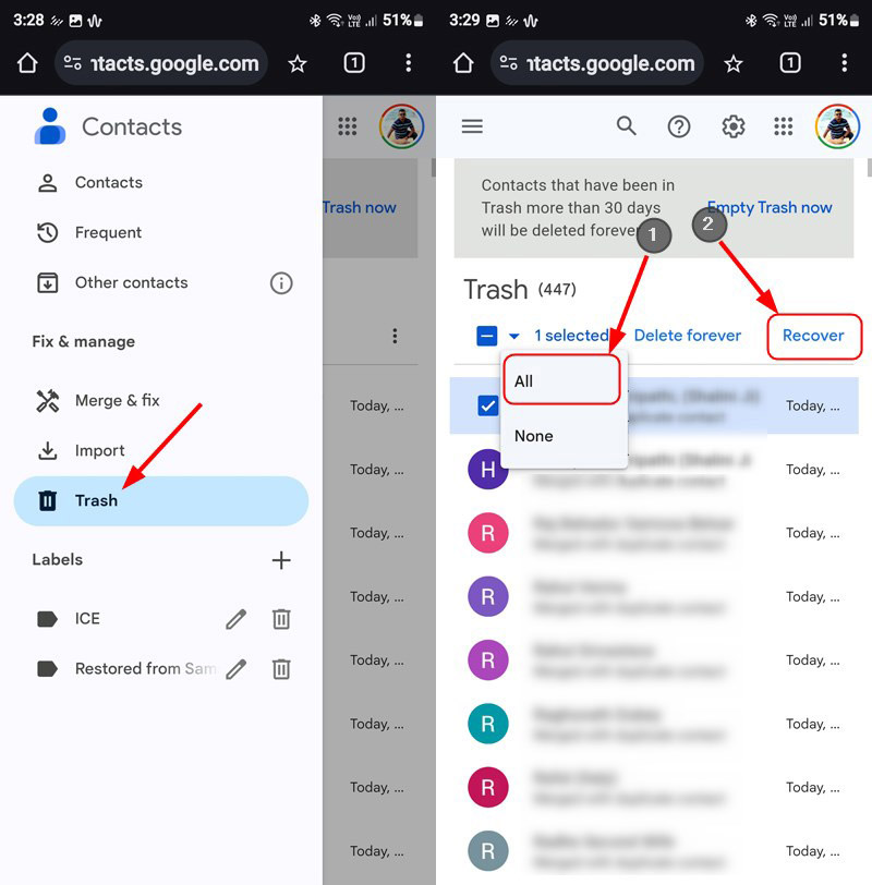 How to Recover Deleted Contacts on Android? (With or Without Backups) 3 Recover Deleted Contacts via Google Contacts