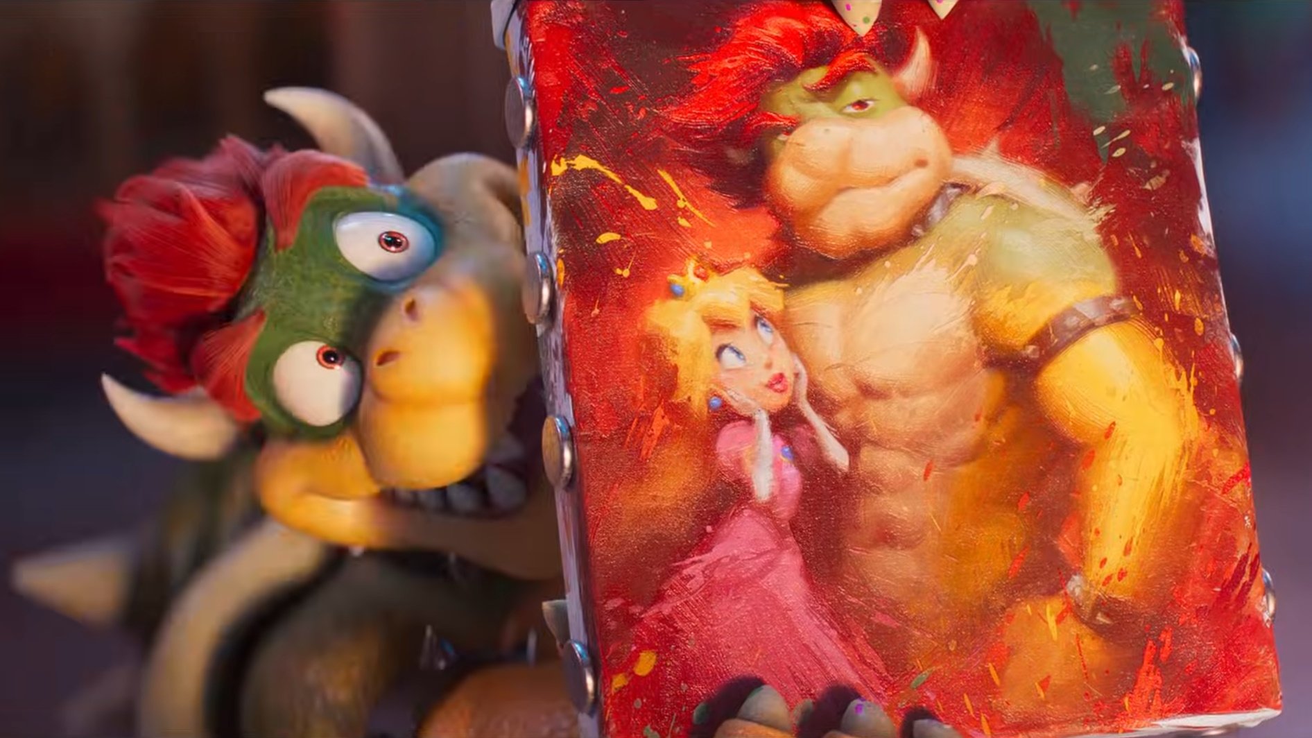 Bowser shows off his painting.