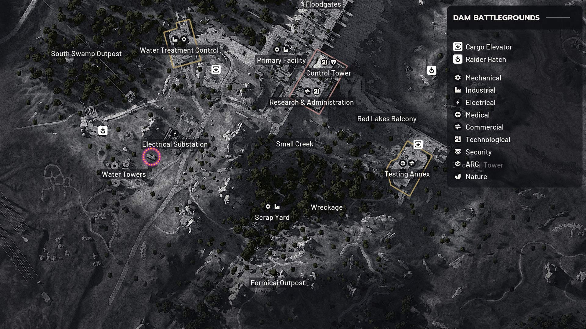 A dotted circle indicates a specific location on a map.